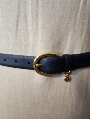 Lauren Ralph Lauren Navy Leather Belt with Gold Buckle and Charm
